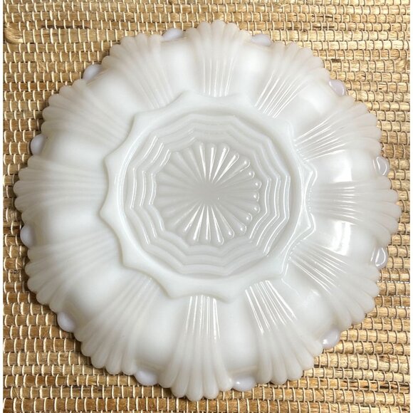 Vintage Anchor Hocking White Milk Glass Deviled Egg Platter With Gold Rim 10" - Picture 2 of 2
